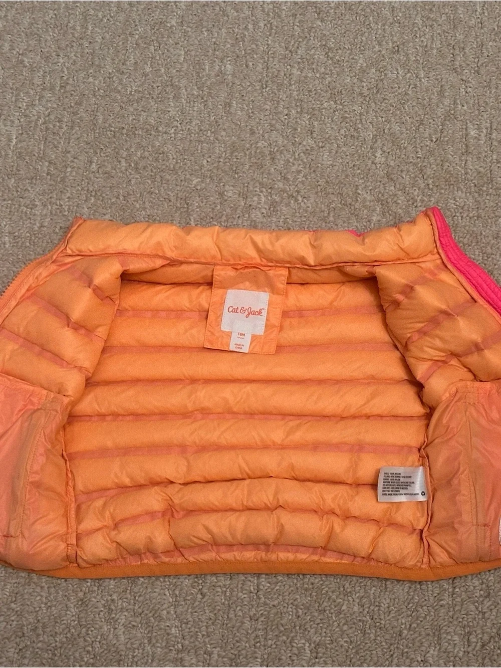 Cat & Jack Pink Puffer Jacket with Orange Trim